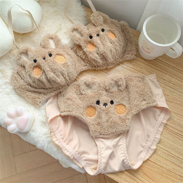 Fluffy Bunny Plush Lingerie Set