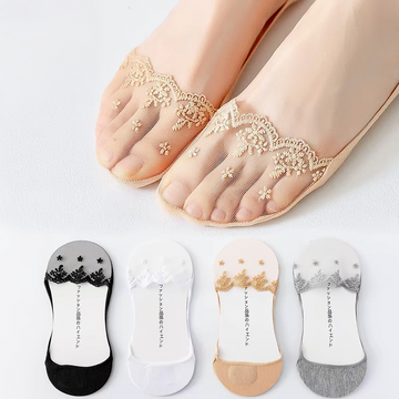 Women's Premium Floral Lace Invisible No-Show Socks – Pack of 5
